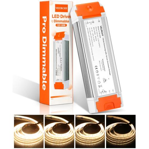 Dimmable LED Driver 12V DC 60W Triac Constant Transformer 120V AC to 12Volt DC Input/Output Isolation Protection 60Watt LED Power Supply Lighting Low Voltage Dimmer for Strip Light Model Vec1