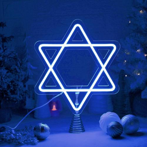 16.3 Inches Star of David Hanukkah Tree Topper Hanukkah Decorations Christmas Star Tree Topper Blue Lights USB Power Supply Suitable for Diwali Birthdays Weddings Parties Christmas Tree