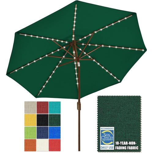 EliteShade USA 10-Year-Non-Fading Solar 9ft Market Umbrella with 80 LED Lights Patio Umbrellas Outdoor Table Umbrella with Ventilation