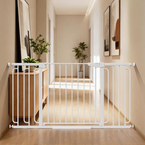 Cumbor 36.6-59 Extra Wide Baby Gate for Stairs, Pressure Mounted Dog Gate for Doorways, Auto-Close Easy Walk Through Safety Child Gate for Kids Toddler, Tall Pet Gates Indoor, White