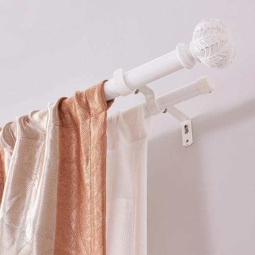 WHITE Double Curtain Rods,WL.Rocaille 1 Inch Curtain Rods 72 to 144 Inches,Window Telescoping Dual Curtain Rod Set with End Cap,Adjustable Decorative White Curtain Rods for Bedroom,living Room