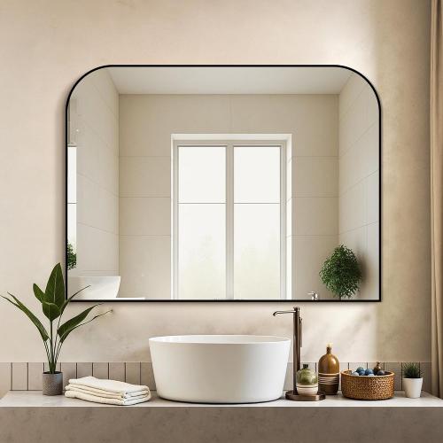 Delma Bathroom Vanity Mirror,30 x 40 Black Metal Framed Wall Mirror for Over Sink, Living Room, Bedroom,Entryway Decor