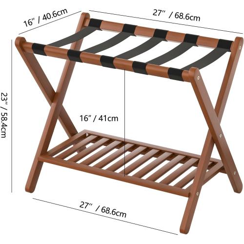 Luggage Racks Suitcase Stand Foldable With Storage Shelf For Guest Room Hotel Essentials Solid Bamboo Heavy-Duty Item Holder Chestnut Brown