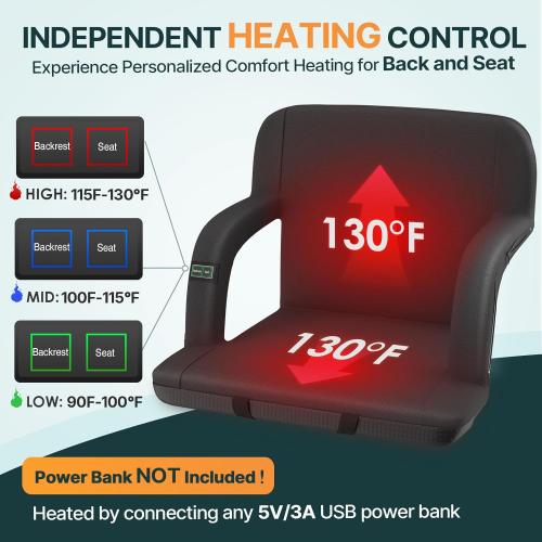 HOPERAN 21 2pcs Dual-Sided Heated Stadium Seats for Bleachers with Back Support, 3 Levels Heating Stadium Seating for Bleachers Seat with Backrest, 5 Pockets Portable Stadium Chair for Outdoor