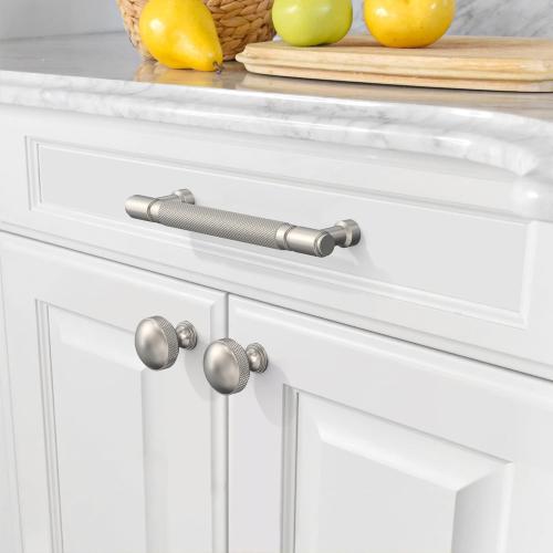 Amerdeco 10 Pack Brushed Satin Nickel knurled Cabinet Pulls 5 Inch(128mm) Hole Center Drawer Pulls Cabinet Hardware Kitchen Cabinet Handles for Bathroom ZH0072