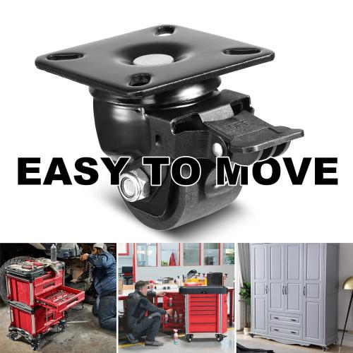 W B D WEIBIDA 2-inch Plate Swivel Caster Wheels Set of 4 Heavy Duty, Load Capacity 2200lbs, Low Gravity Center Black Extra Width Caster with Brake, Durable & Quiet & Sturdy Nylon Wheels for Industrial