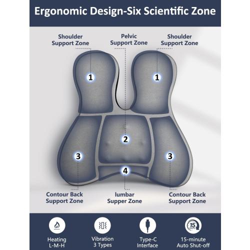 Lumbar Support Pillow for Office Chair,Heated Back Support Pillow with Vibration, Ergonomic Back Massage Pillow for Pain Relief, Memory Foam Lumbar Pillow for Car,Desk Chair,Gifts for Mom Dad