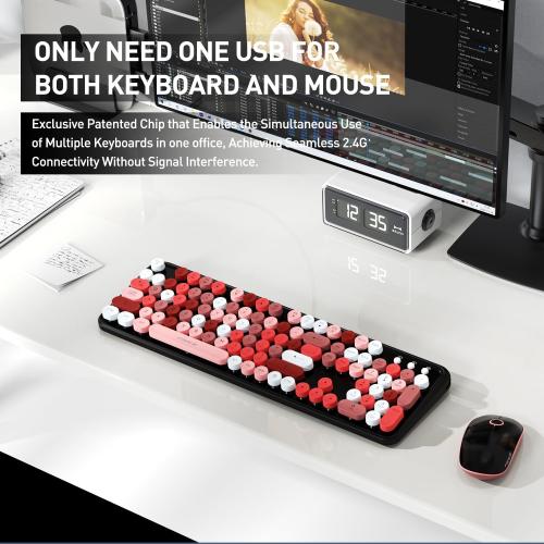 FOPETT 2.4GHz Wireless Keyboard and Mouse Set with Switch Button - Full-Size Keyboard - Compatible for Windows/Laptop/PC/Notebook/Smart TV and More - Black Colorful