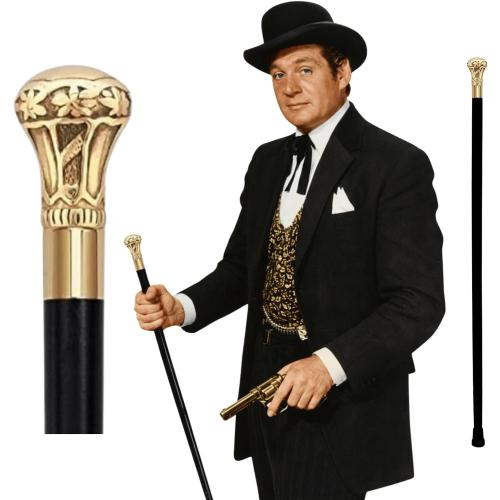 AnNafi® Replica of Bat Masterson Cane| Decorative Defense Victorian Canes and Walking Sticks for Men & Women |Pewter Brass Handle Unisex Derby Cane| Lightweight Sturdy Folding Classic Walking Stick‼️good condition and little dirt‼️