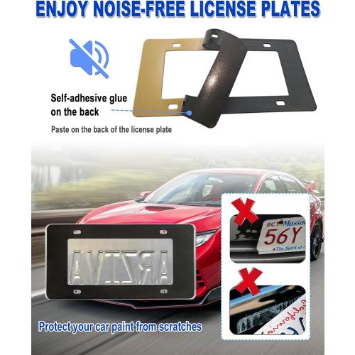 Carbon Fiber License Plate Frame- Stainless Steel Car Tag Holder Wrapped with Real Carbon Fiber, 2 Hole Wide Edge, Anti-Theft Screws Caps, Rattle-Proof Pad, 1 Pack for Front or Rear