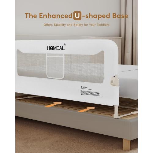 HOMEAL 59in Foldable Toddler Bed Rails, Bed Rail for Toddlers with U-Shape Base, Baby Bed Rail Guard for Twin, Full, Queen, King Beds, Bed Rail for Baby, White