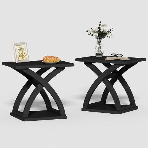 Set of 2 Color Black ChooChoo End Side Table Set of 2, Modern End Table with Storage Shelf, X-Design Side Table Living Room