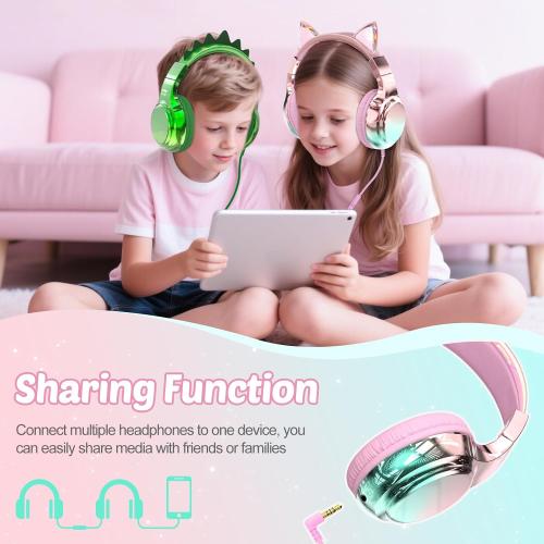 QearFun USB C Kids Cat Ear Wired Headphones with Mic, 85/94dB Volume Limit