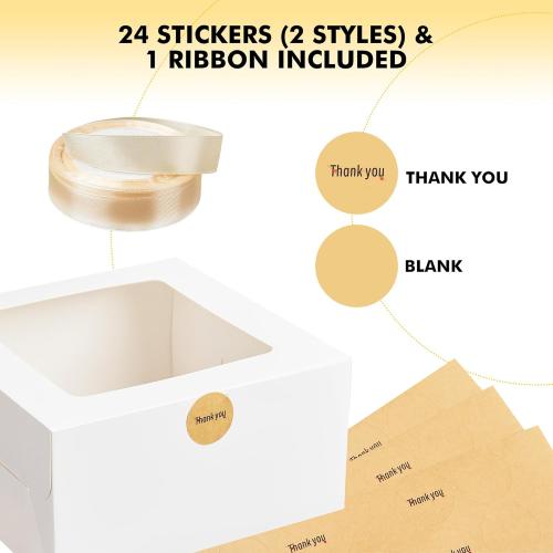 RACETOP 24pcs Cake Boxes with Window, 10x10x5 Inches White Bakery Boxes, Cookie Dessert Boxes, Pastry Box, Square Cardboard Cake Box for Cake, Birthday Party, Donuts, Wedding