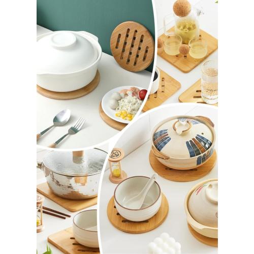 Hot Pads Trivet,Table Solid Bamboo Wood Trivets for Hot Dishes and Pot with Non-Slip Pads Heat Resistant Pads Teapot Trivet 4pcs(Multi Size,2 Square 2 Round)