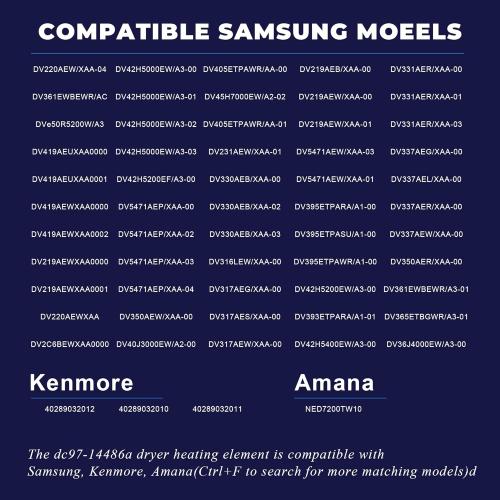 DV45h7000EW/A2 DV42H5000EW/A3 DV40J3000EW/A2 Dryer Heating Element DC97-14486A for SAMSUNG DVE50R5200W/A3 DVE50R5400V/A3 DVE45R6100C/A3 DVE50M7450W/A3 DV42H5200EW/A3 DV48H7400EW/A2