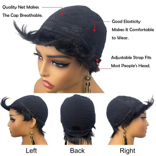 Pixie Cut Wig Human Hair for Black Women Short Pixie Cut Wigs Natural Looking 100% Real Human Hair Wigs Glueless Full Machine Made Wigs for Black Women (S-036 1B)
