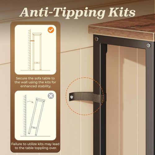 SUPERJARE 110.2 Inch Sofa Table with 2 Power Outlets and USB-C Port, 5.9 Inch Narrow Console Table with Storage, Extra-Long, for Entryway Hallway Couch Behind Sofa, Small Spaces, Rustic Brown