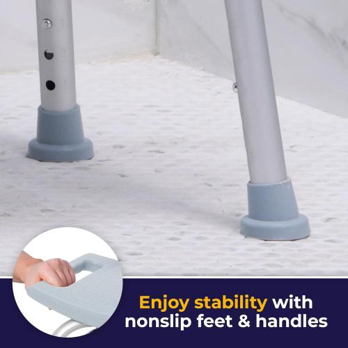 Drive Medical Shower Chair with Back - Adjustable Bathroom Bench - Suction Feet - Lightweight Durable Construction - Comfortable Contoured Seat - Grey