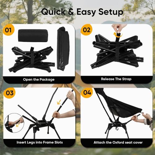 Swivel Portable Camping Chair, High Back Folding Chair with Detachable Pillow, Compact Lightweight Backpacking Chair for Outdoor, Travel, Beach, Hiking, Support 330 LBS, 1 Pack Black