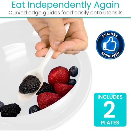 Vive Spill-Proof Scoop Plate, 9 (2 Pack) - Dish with Wall for Disabled | Handicapped, Elderly Adults with Special Needs from Parkinsons, Dementia, Stroke, Tremors with - Non Skid Padded Bottom