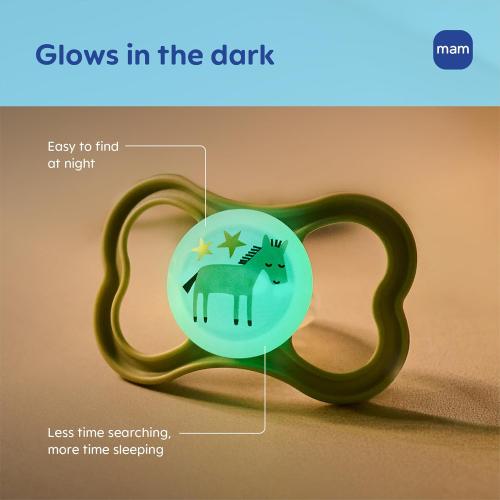 MAM Supreme Baby Premium Pacifier, Newborns 16  Months, Developed with Orthodontists, Extra Air Flow for Sensitive Skin, Glows in The Dark, BPA-Free Silicone, Sterilizer Case, 2 Pack, Made in Europe
