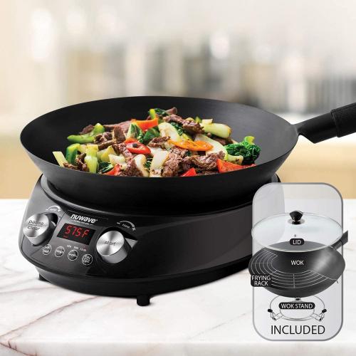 Nuwave Induction Wok, 3 Wattages 600, 900 & 1500, Precise Temp Controls from 100°F to 575°F in 5°F, Infuse Complex Charred Aroma & Flavor, Authentic 14-inch Carbon Steel Wok Included, Wok Hei‼️light dirt‼️