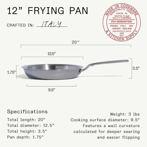 Made In Cookware | 12-Inch Stainless Steel Frying Pan | 5 Ply Stainless Clad | Professional Cookware | Crafted in Italy | Induction Compatible