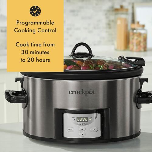 Crock-Pot MyTime Technology 6 Quart Programmable Slow Cooker and Food Warmer with Digital Timer, Stainless Steel