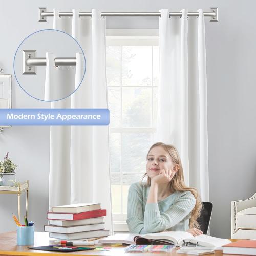 Nickel Wrap Around Curtain Rods:Blackout Heavy Duty Adjustable Window Curtain Rod Room Darkening,1Inch Modern Decorative Curved French Metal Single Drapery Rod Easy Install,Satin Nickel 48-90