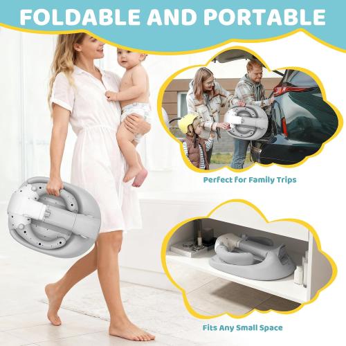 4our Kiddies Foldable Baby Shower Standing Support for Toddlers & Infants 8-36 Months, No Setup Anti-Slip Bath Stand Holder, Adjustable Height, Portable Travel & Storage, Easy Clean, Grey