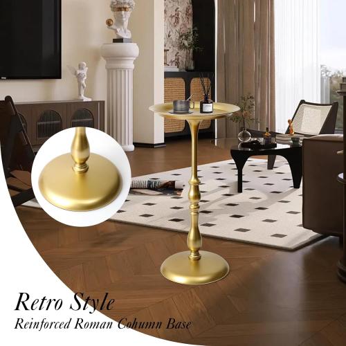 Dark brown Small Round Metal Side Table, 24.2 Height Vintage Accent End Table for Living Room, Bedroom, or Patio – Sturdy Iron Pedestal Nightstand for Sofa Corner, Bedside, or Outdoor Use