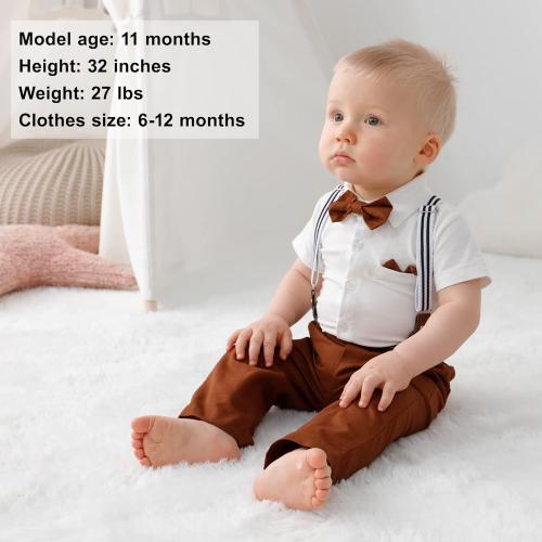 0-3 Months YALLET Baby Boy Clothes Suit Newborn Infant Gentleman Outfits, Formal Dress Shirt  Bowtie  Suspender Pants Wedding Party Set