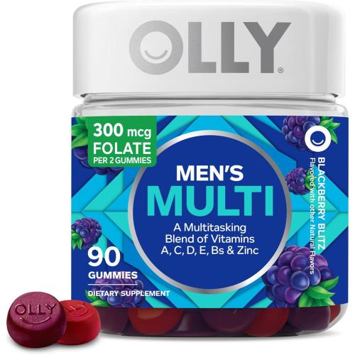 OLLY Men's Multivitamin Gummy, Vitamins A, C, D, E, B, Zinc, Blackberry Flavor, 45 Day Supply - 90 Count
