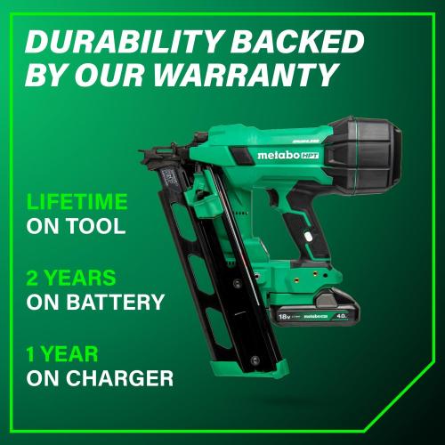 Metabo HPT 18V MultiVolt Cordless 21° Framing Nailer Kit, 3-1/2 Plastic Strip Framing Cordless Nailer, Power Tool with 4.0Ah Lithium Ion Battery, Drives 2 to 3-1/2 Nails, NR1890DRA