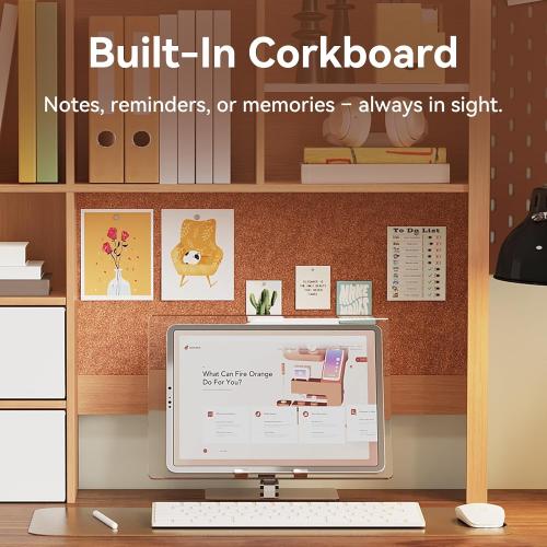Treocho Desktop Hutch Bookshelf with Cork Board for Photos and Reminders, Maple Desk Organizer with Drawers and Shelves, Study Desk Hutch for College Dorm, Student Bedroom, Compact Study Spaces