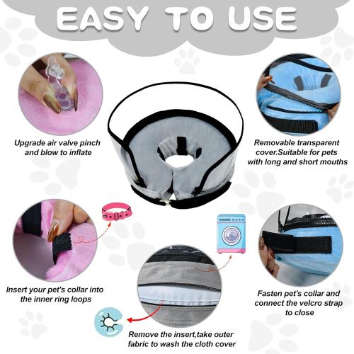 Dog Cone, Dog Surgery Collar, Inflatable Cones for Small Medium Large Dogs, Grey Recovery Collar, Does not Impede Vision (L Grey)