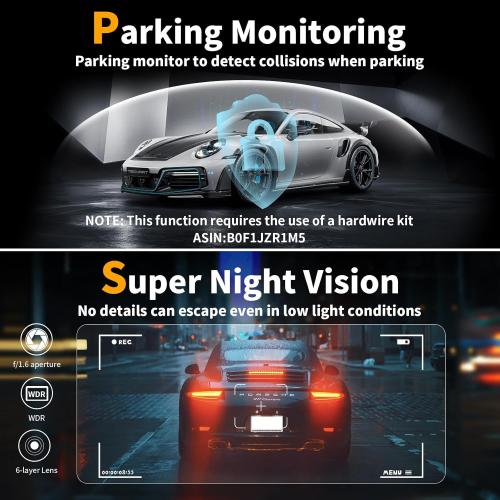 Dash Cam Front and Rear: 4K Dual Channel Dash Cam - 5GHz WiFi, Dash Camera for Cars with 64GB Card, 2.0 IPS Screen, App Control, G-Sensor, Loop Recording, 170° Wide Angle, Night Vision, Parking Mode