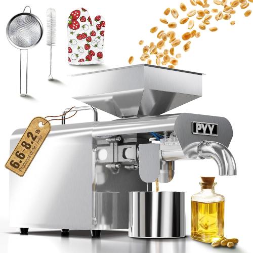 PYY Oil Press Machine - 750W Automatic Electric Oil Maker for Home Commercial, Cold & Hot Press Seeds Nuts Oil Expeller Press Mill, Stainless Steel Household Oil Maker for Peanuts Sesame ( damaged see the picture)
