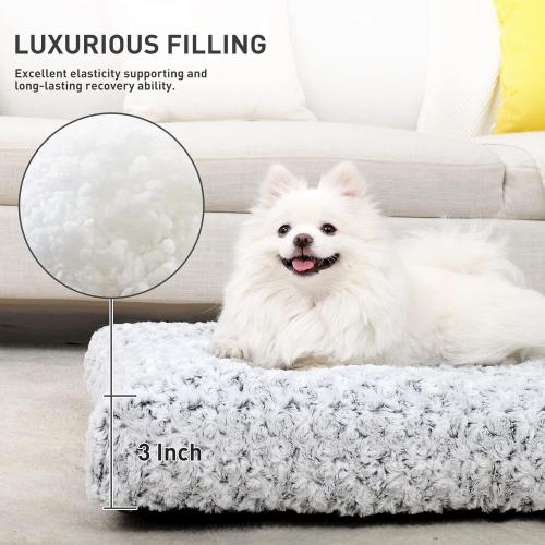 KSIIA Washable Dog Bed Deluxe Plush Dog Crate Beds Comfy Kennel Pad Anti-Slip Pet Sleeping Mat for Large, Jumbo, Medium, Small Dogs Breeds, 23 x 18, Gray