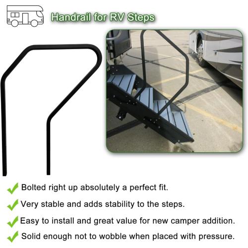 koxuyim RV Handrail Fit for Any Generation 3 Triple Or Quad Solid Step | for 5th Wheel Rvs Travel Trailers Steel 3 or 4 Step 799640, Entry Assist , Rails for RV Stairs Steel, No Drilling Required