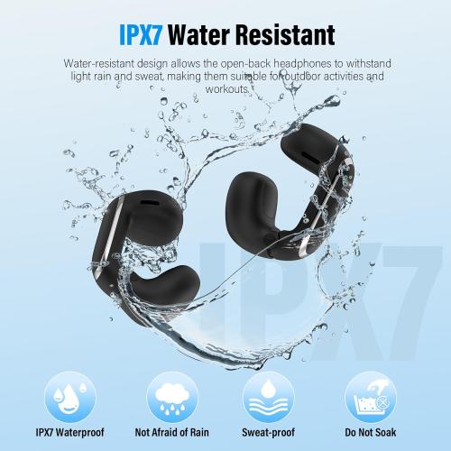Clip On Ear buds, Open Ear Headphones, Bluetooth 5.4 HiFi Stereo Clip Earbuds, 42H, LED Display Wireless EarBuds, Comfortable Lightweight, IP7 Waterproof Earphones, Earbud for Workout Running, Black
