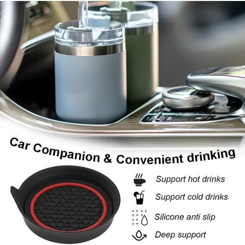 HZEL 4PCS 2.75 Inch PVC Car Cup Holder Coasters, Red/Black
