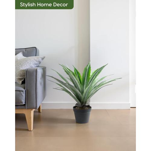 Velener Artificial Agave Plant in Black Pot with Real Stone Pebbles, Large Fake Agave Plants with Green Serrated Leaves, Faux Yucca for Indoor and Outdoor Decor-