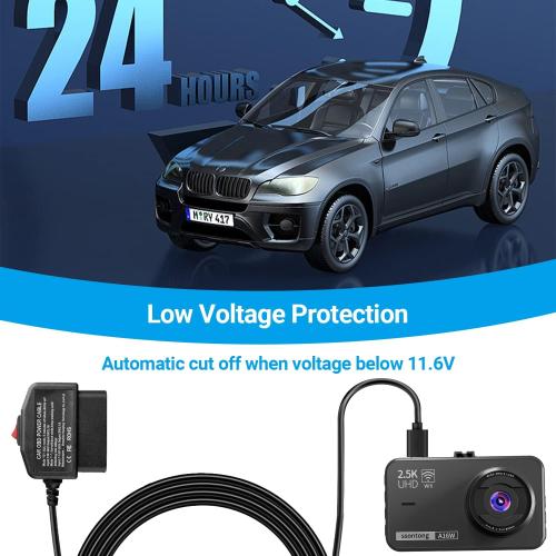 OBD Dash Cam Power Cable, Type-C USB Hardwire Kit ACC Mode with Switch