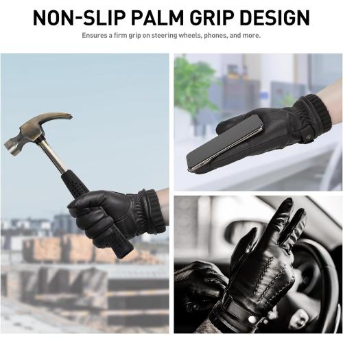 BISON DENIM Sheepskin Leather Gloves for Men, Winter Warm Touchscreen Gloves with Cashmere Lining, Driving Motorcycle Gloves (XXL)