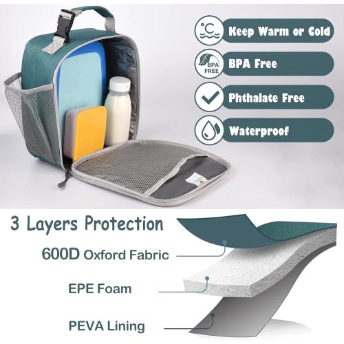 Lunch Box Kids,Premium Insulated Lunch Bag for Girls Boys,Soft Bag Mini Cooler Back to School Thermal Reusable Lunch Bag for Work School Picnic (Green)