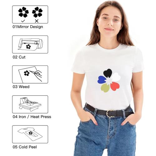 HTVRONT HTV Heat Transfer Vinyl Roll- 12 x 8ft Black HTV Vinyl for Shirts, Iron on Vinyl for All Cutting Machine - Easy to Cut & Weed for Iron Design (Black)