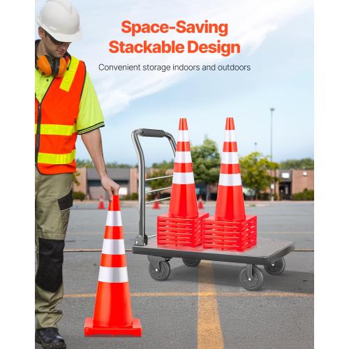 VEVOR Safety Cones, 6 x 36 Traffic Cones, PVC Orange Construction Cones, Reflective Collars Traffic Cones with Weighted Base Used for Traffic Control, Driveway Road Parking and School Improvement