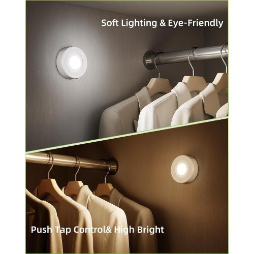 EZVALO LED Puck Lights, Rechargeable Battery Touch Light, 2.5'' Mini Tap Lights, Wireless Closet Light, Under Cabinet Lighting, 3 Color Temps, Sitck On Lights for Kitchen,Closet,Pantry,Shelves(2 Pack)